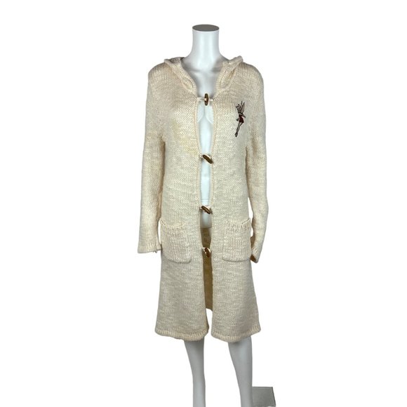 Disney Tinker Bell Duster Sweater Jacket Women's Cream Wool Blend Hooded Wood To - Picture 1 of 10